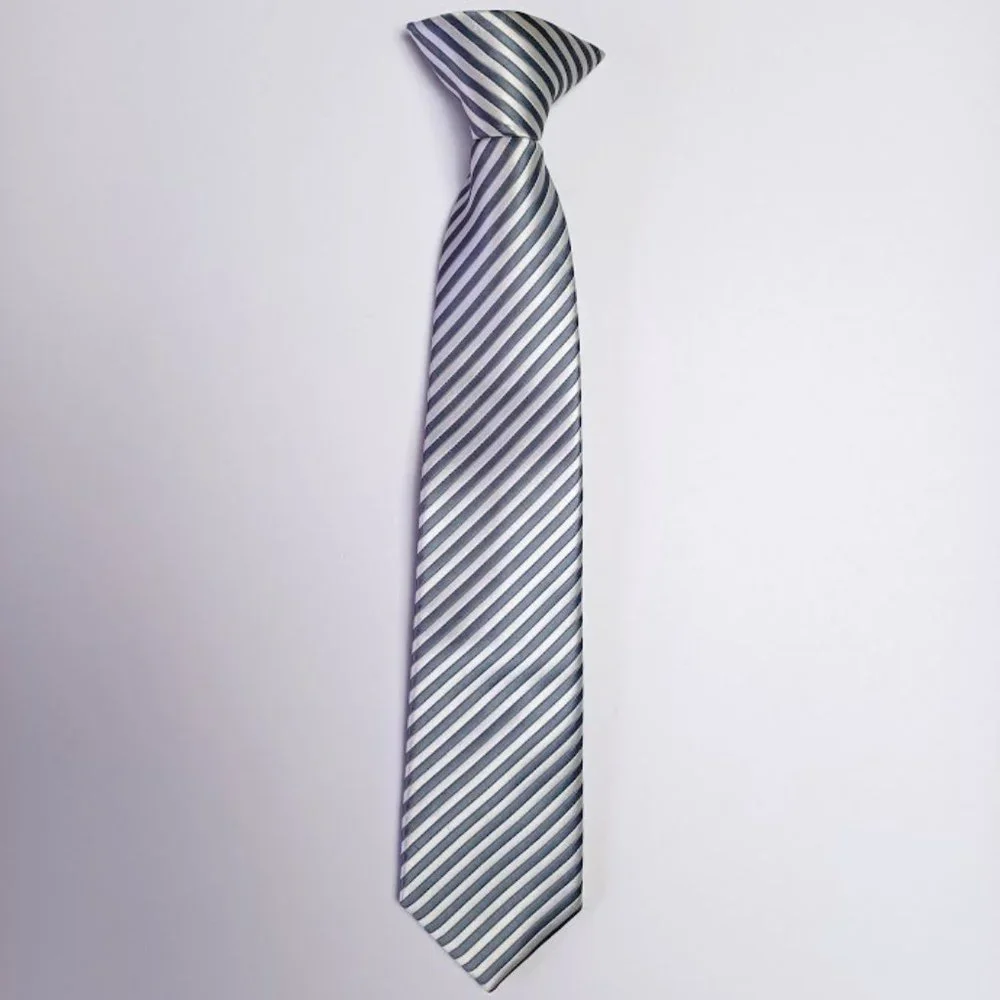 Cherokee Kid's Clip-On Tie - Gray & White Stripe - Size 6-7 - EUC